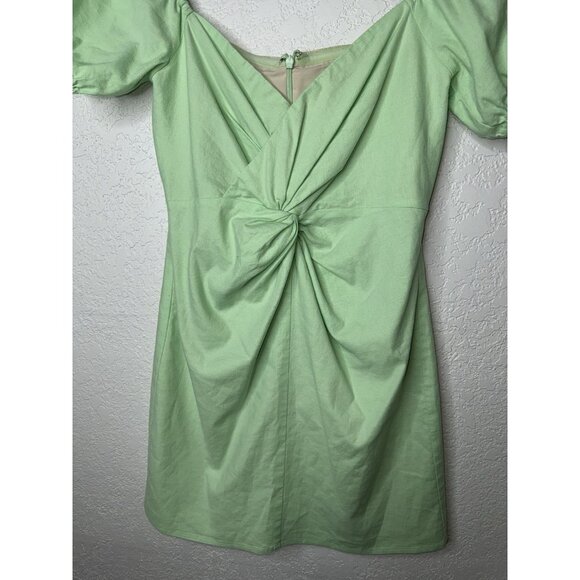 Camila Coelho Linen Mini Dress Light Green Size Small Twist Front Short Sleeve H - Picture 4 of 8